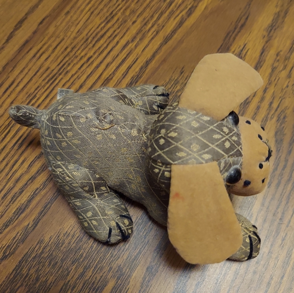 Puppy Paperweight Doorstop Named Bones Dog Brocade Suede Ears UK Dora Designs - Picture 9 of 9